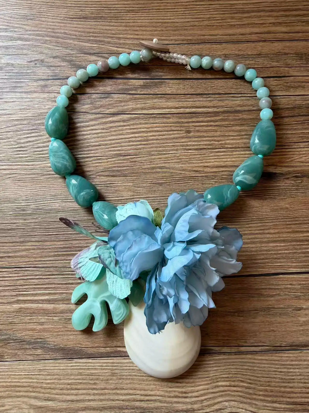 Handmade Boho Beaded Flower Statement Necklace
