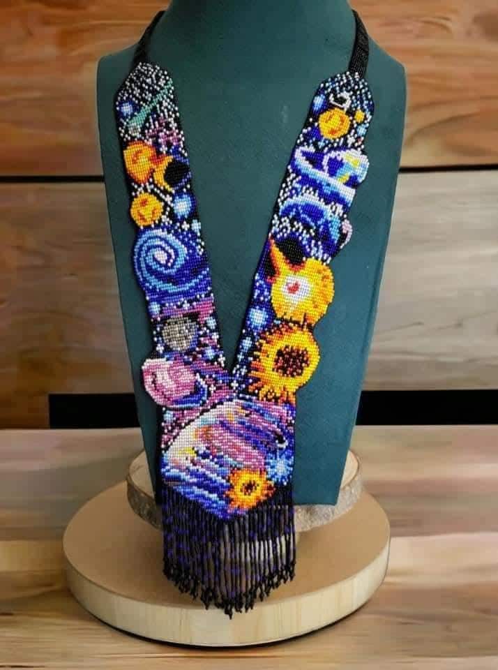 Handmade Loom Beaded Galaxy Necklace: Cosmic Planet Jewelry