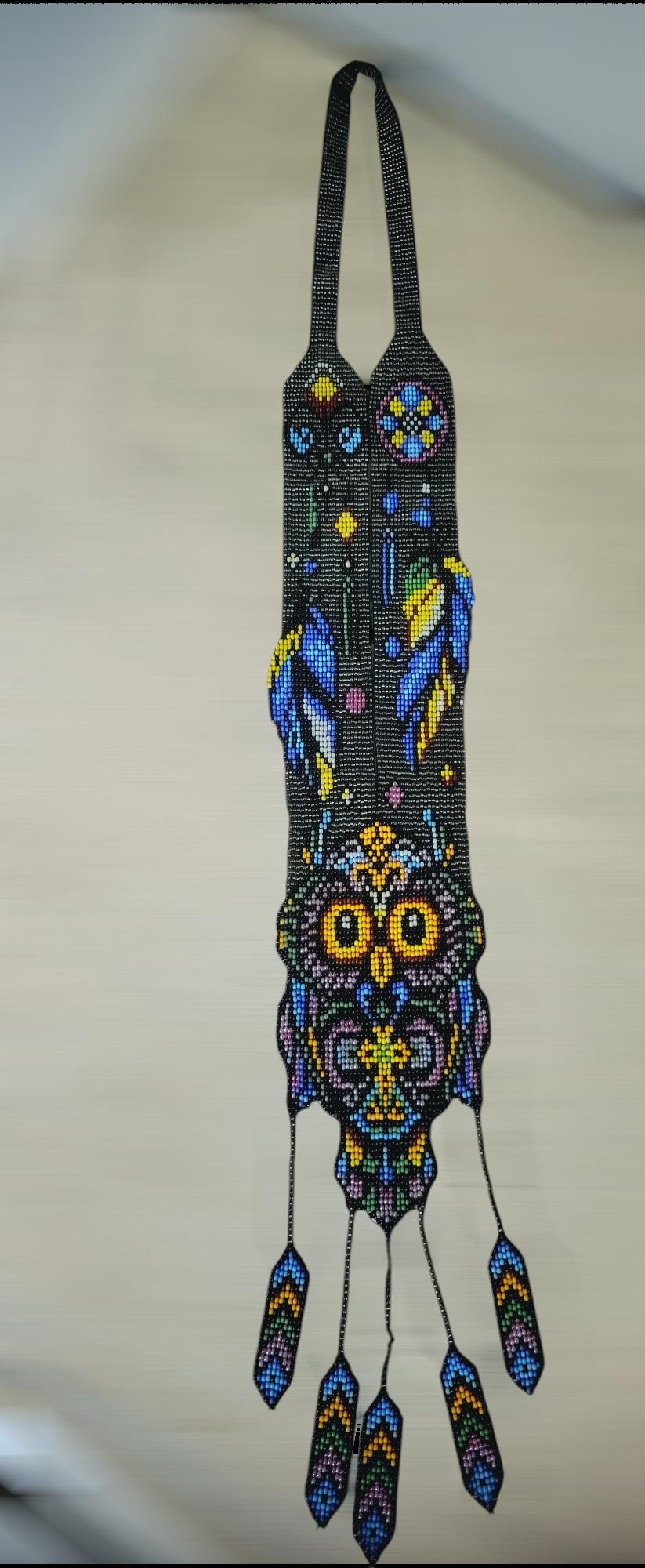 Handmade Beaded Owl Necklace: Long Statement Jewelry