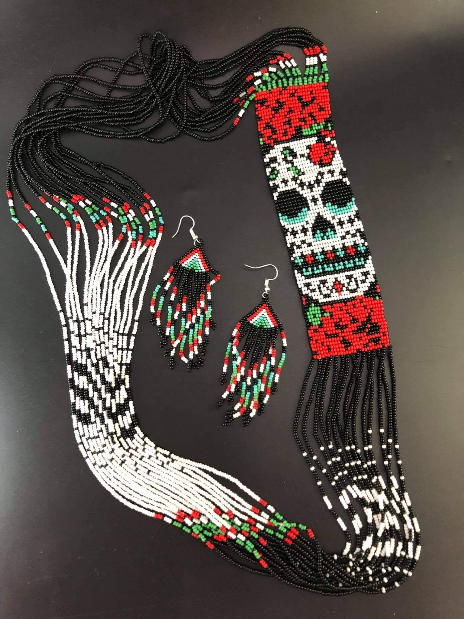 Handmade Seed Bead Sugar Skull Necklace & Earrings Set