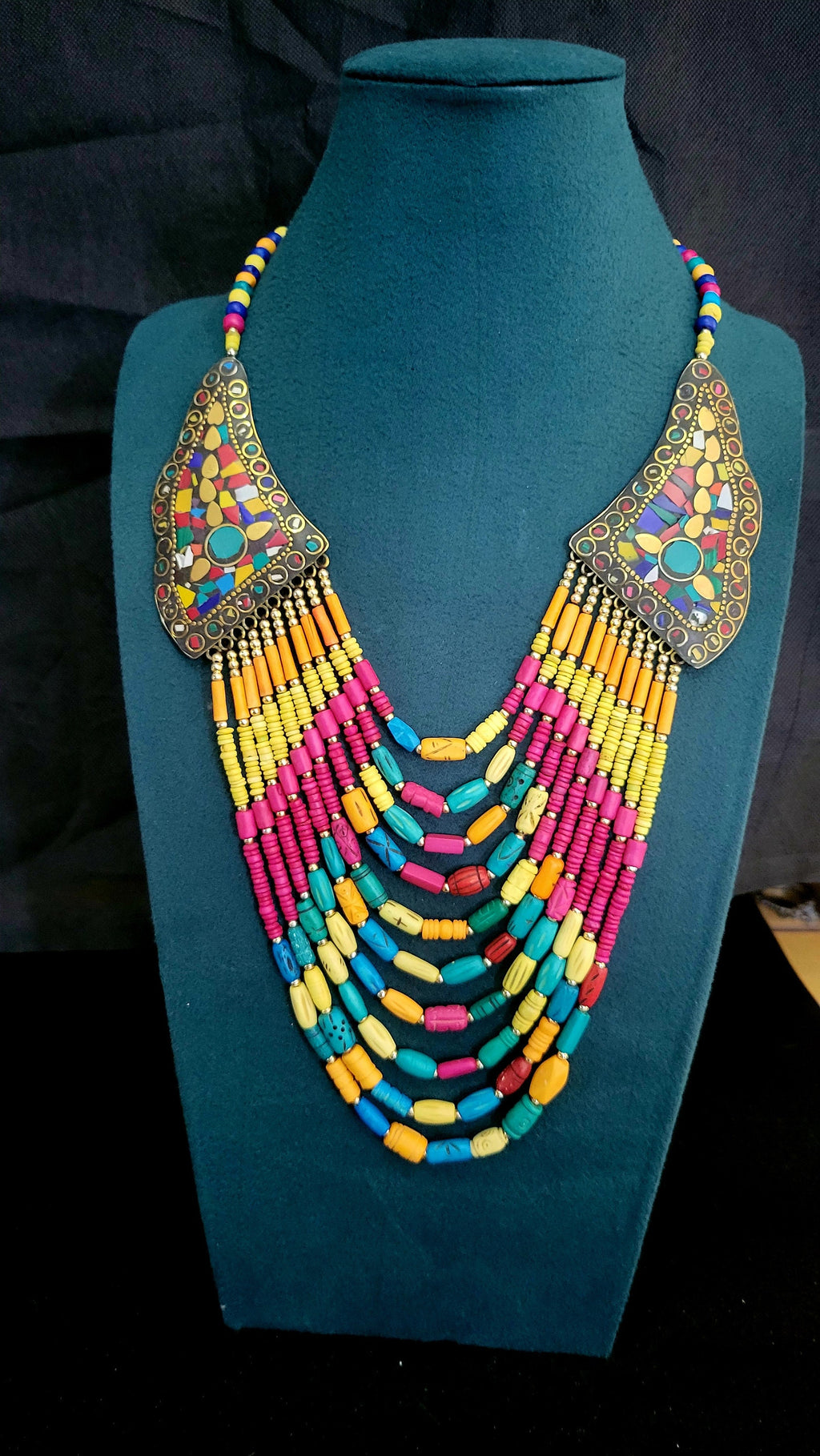 Nepalese Turquoise Beaded Necklace: Boho Ethnic Jewelry