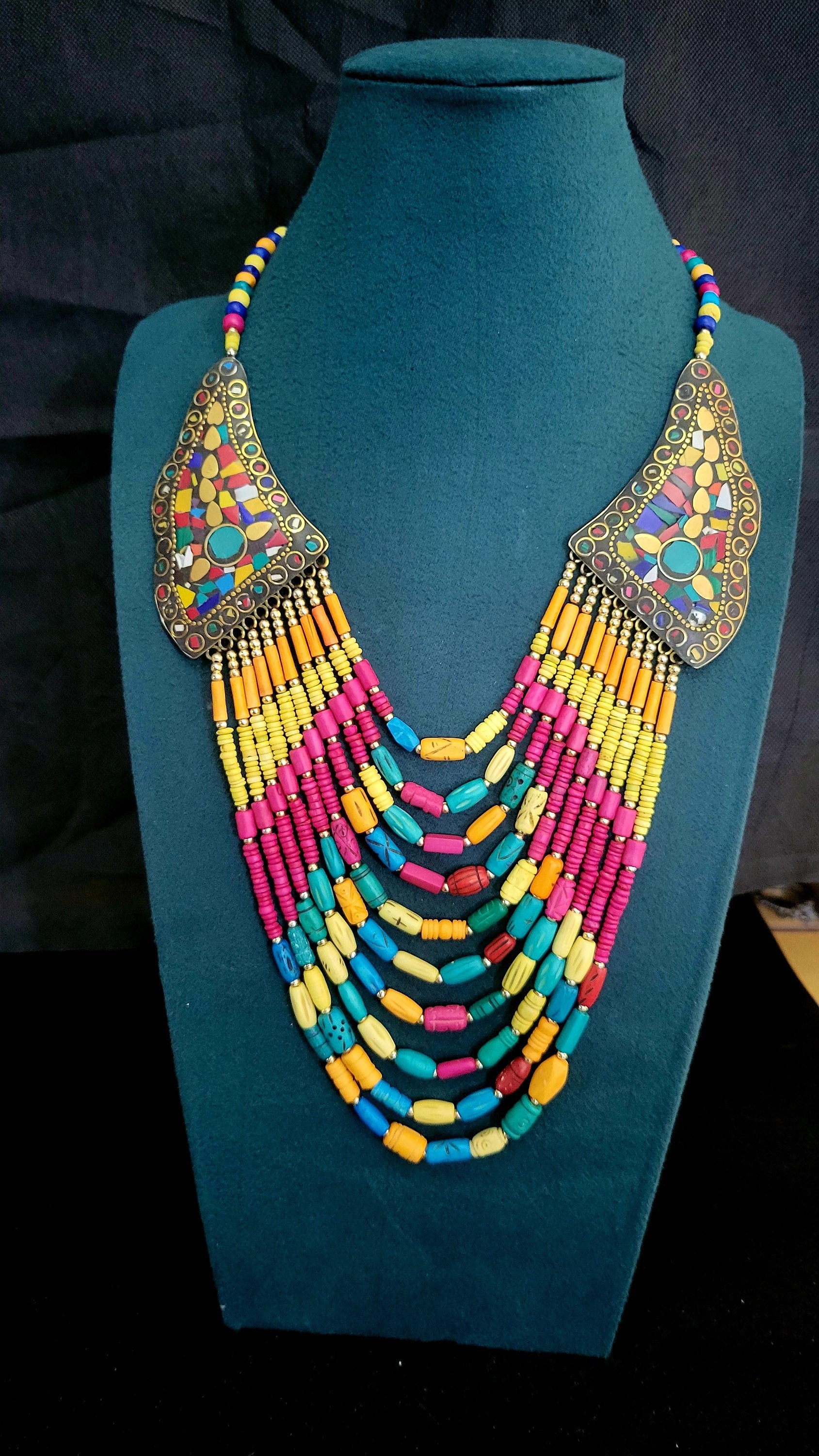 Nepalese Turquoise Beaded Necklace: Boho Ethnic Jewelry