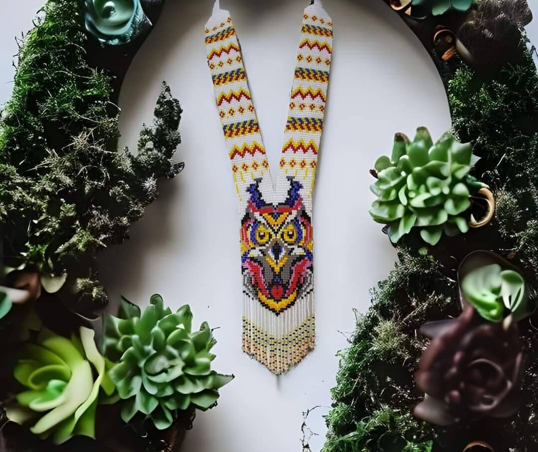 Handmade Beaded Owl Necklace: Long Statement Jewelry