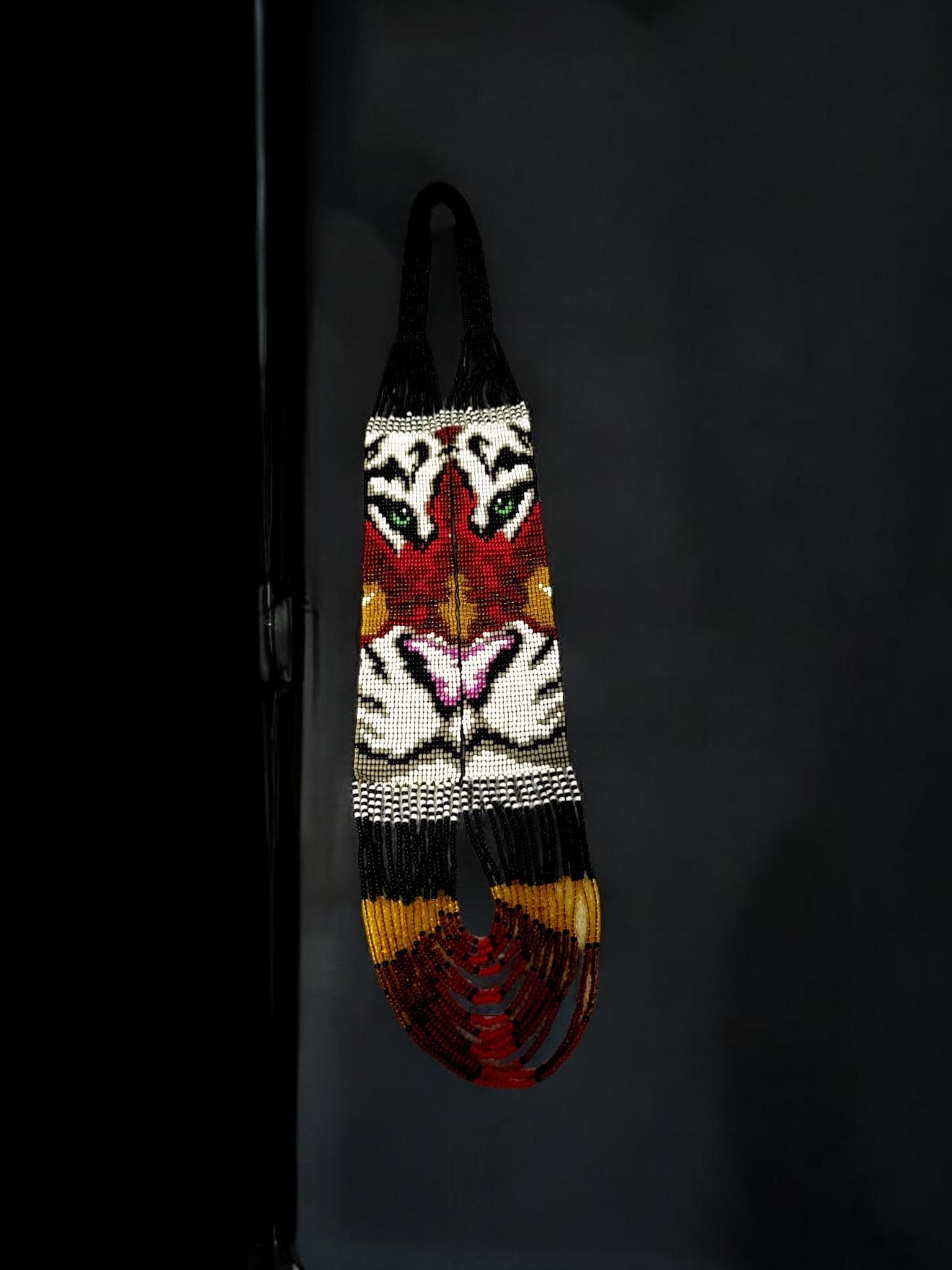 Handmade Lion Beaded Necklace: Ethnic Woven Seed Bead Pendant