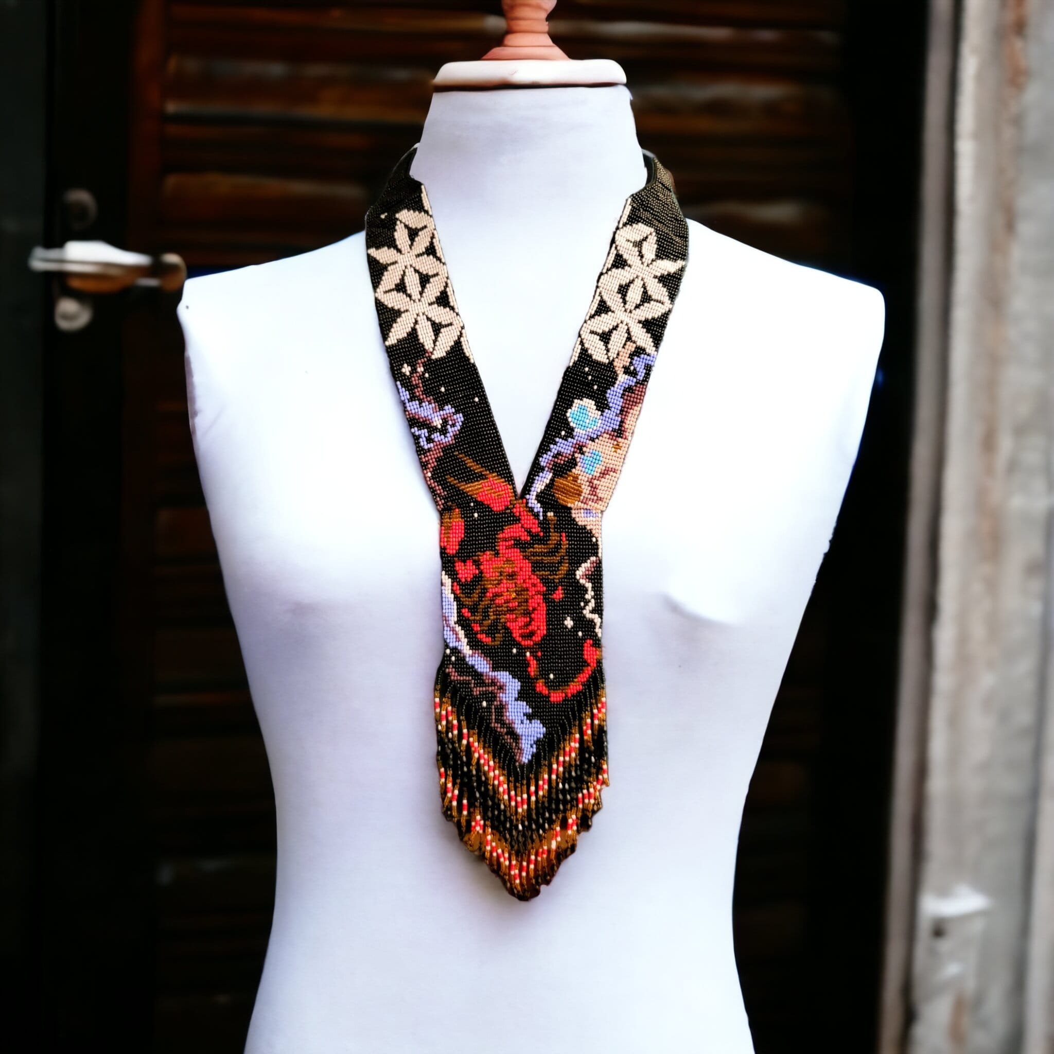 Handmade Scorpion Beaded Necklace: Loom Beadwork, Zodiac Jewelry