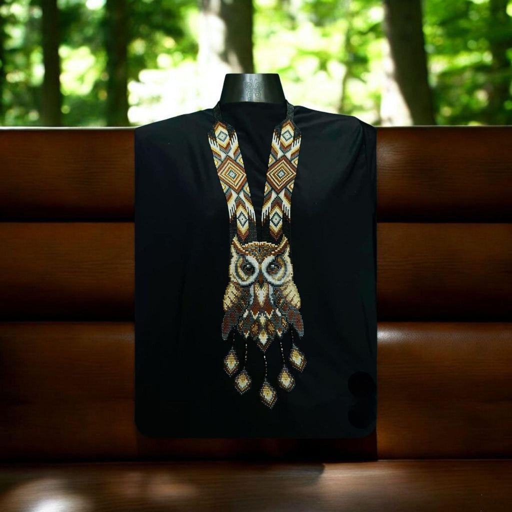 Handmade Beaded Owl Necklace: Long Statement Jewelry
