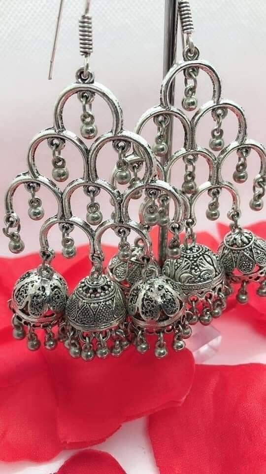 Oxidized Silver Plated Jhumka Earrings: Bollywood Style Drop Earrings