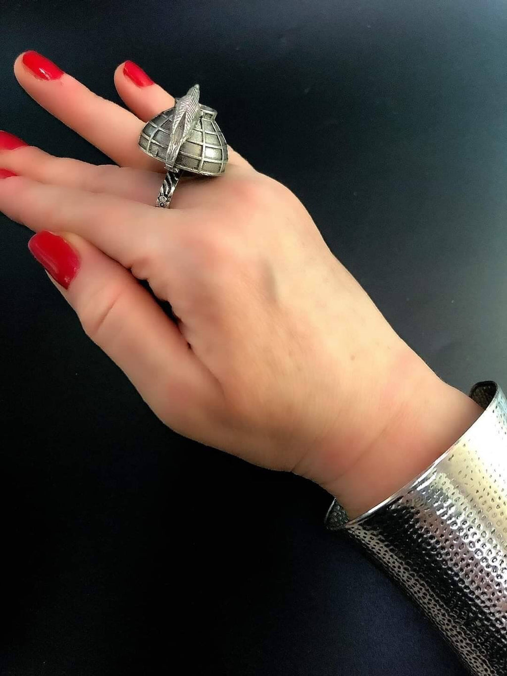 Oxidized Silver Plated Bird Ring: Handmade Adjustable Statement Ring