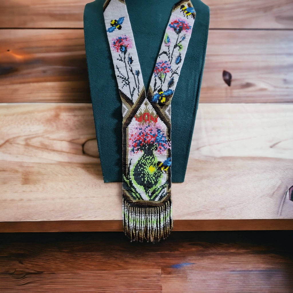 Handmade Beaded Flower Pot Necklace: Boho Floral Jewelry