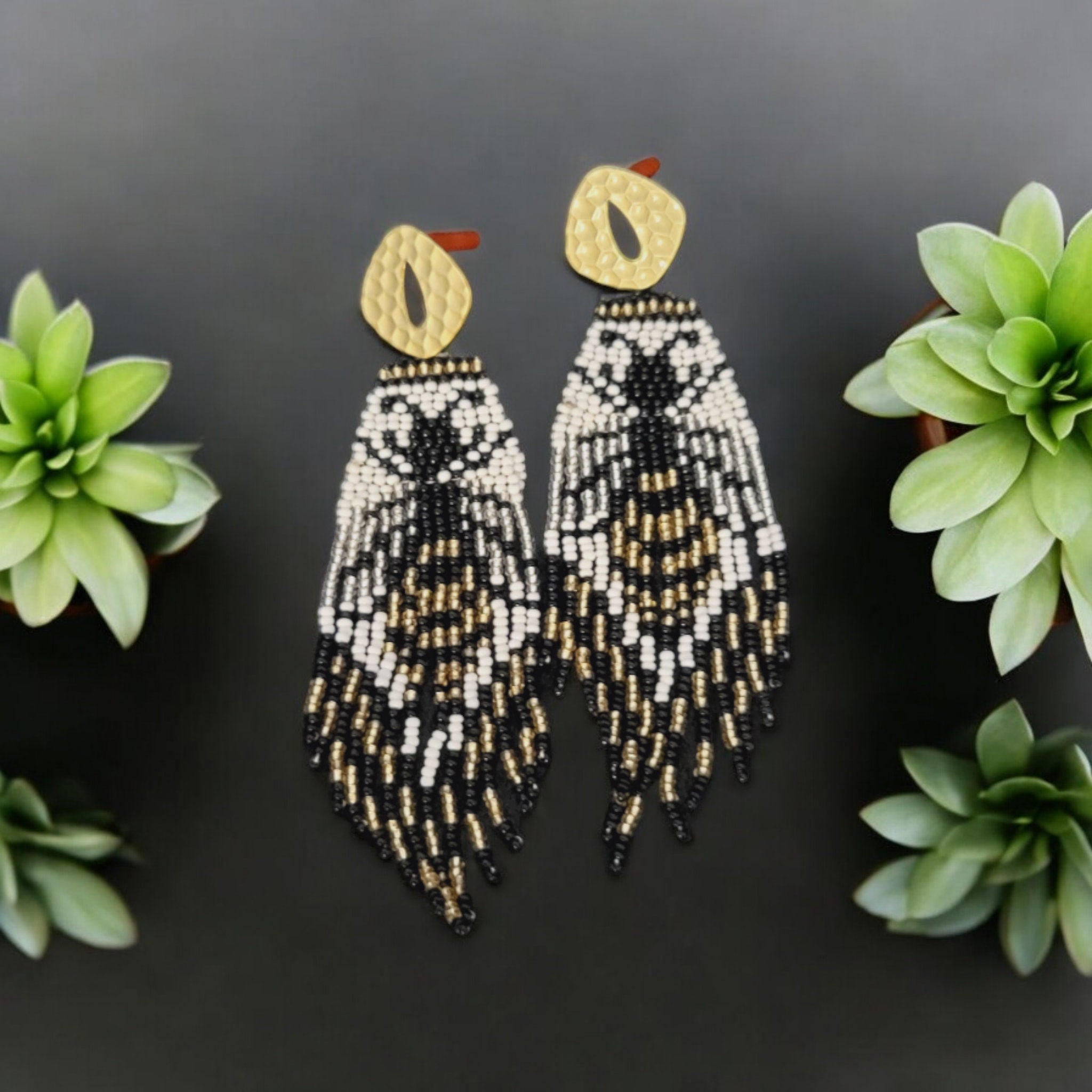 Beaded Bee Dangle Earrings: Seed Bead Statement Jewelry