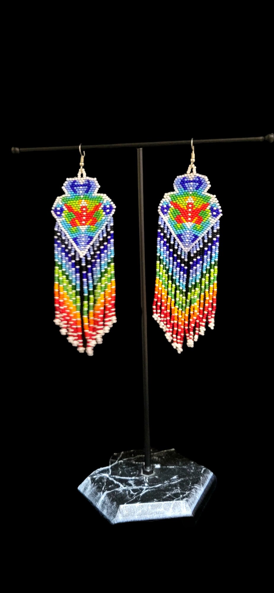 Handmade Rainbow Seed Bead Earrings: Boho Chic 925 Silver Hook