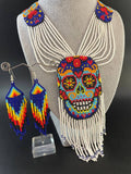 Handmade Seed Bead Skull Necklace: Ethnic Sugar Skull Jewelry Set