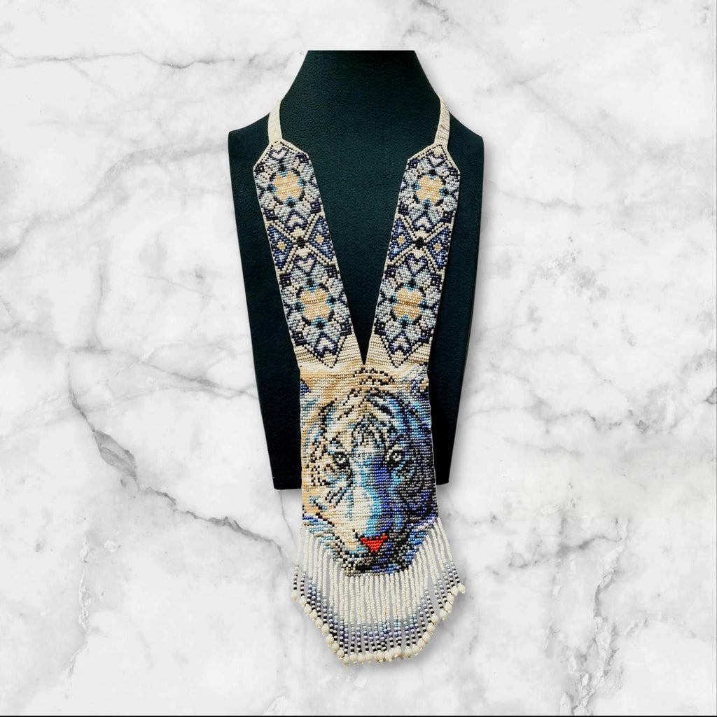 Handmade Beaded Tiger Necklace: Ethnic Woven Seed Bead Gerdan