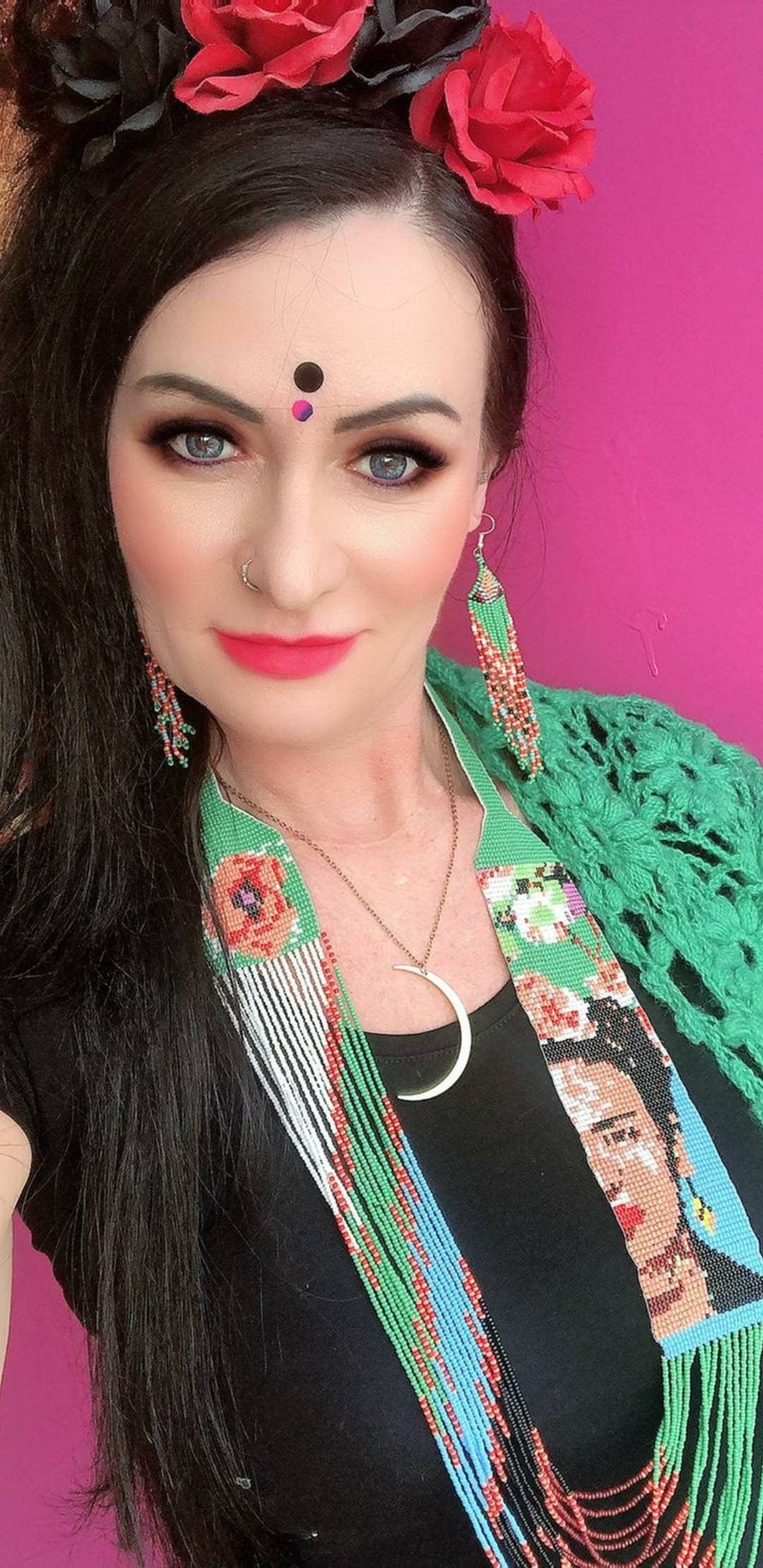 Handmade Frida Kahlo Beaded Necklace: Mexican Style Jewelry