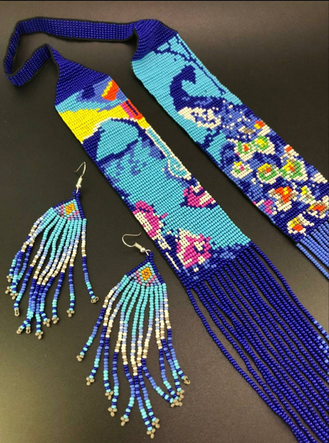 Handmade Beaded Krishna Necklace: Hindu Jewelry Set
