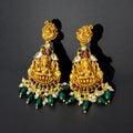 Gold Laxmi Temple Earrings: Kundan, Crystal Pearls & Green Beads