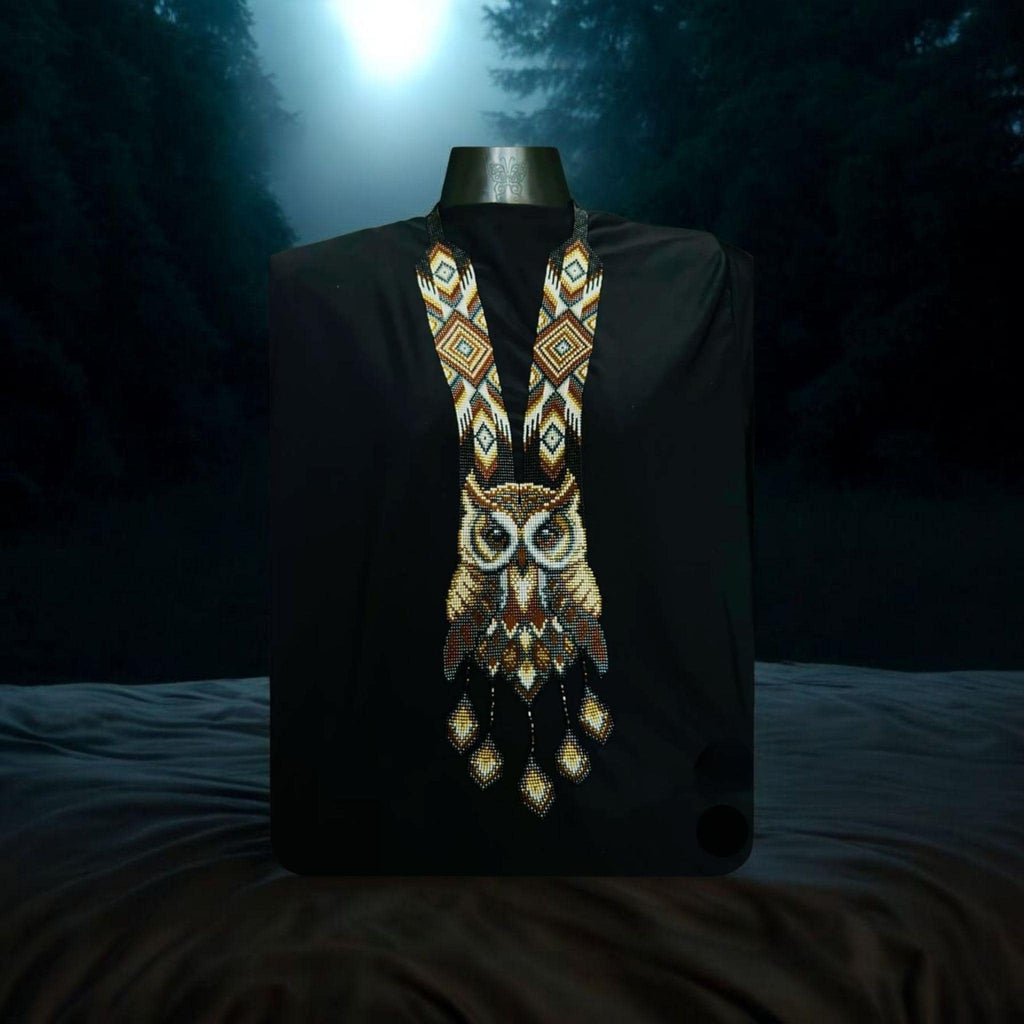 Handmade Beaded Owl Necklace: Long Statement Jewelry