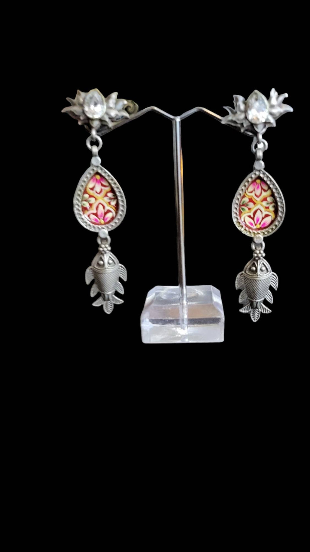 Silver Replica earring , fish Earrings Handmade painting earrings
