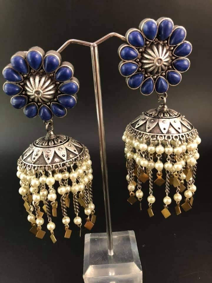 Indian Jhumka Earring,Brass Glass Jhumka,Indian Earrings,Indian Jewelry,Afghani Earrings,Beautiful Designer stone jhumka ,Gift for her,pearl