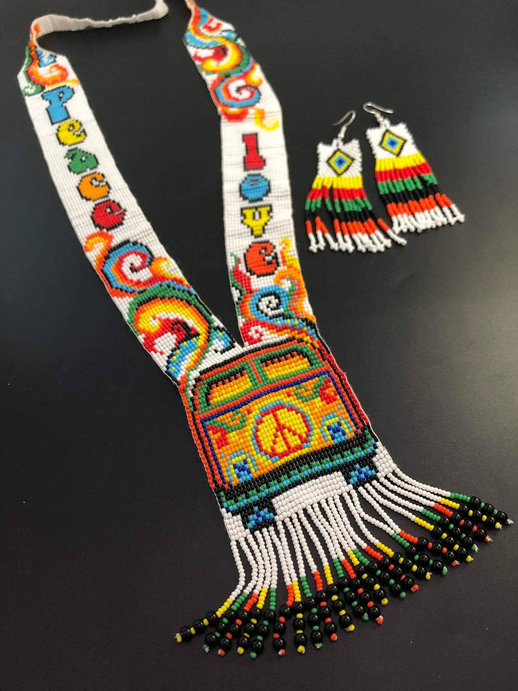 Seed Bead Peace Sign Necklace: Boho Hippie Style