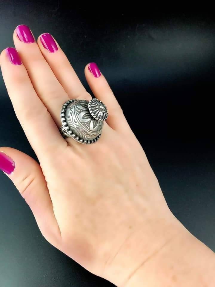 Oxidized Silver Lookalike Ring: Indian Bollywood Style, Adjustable