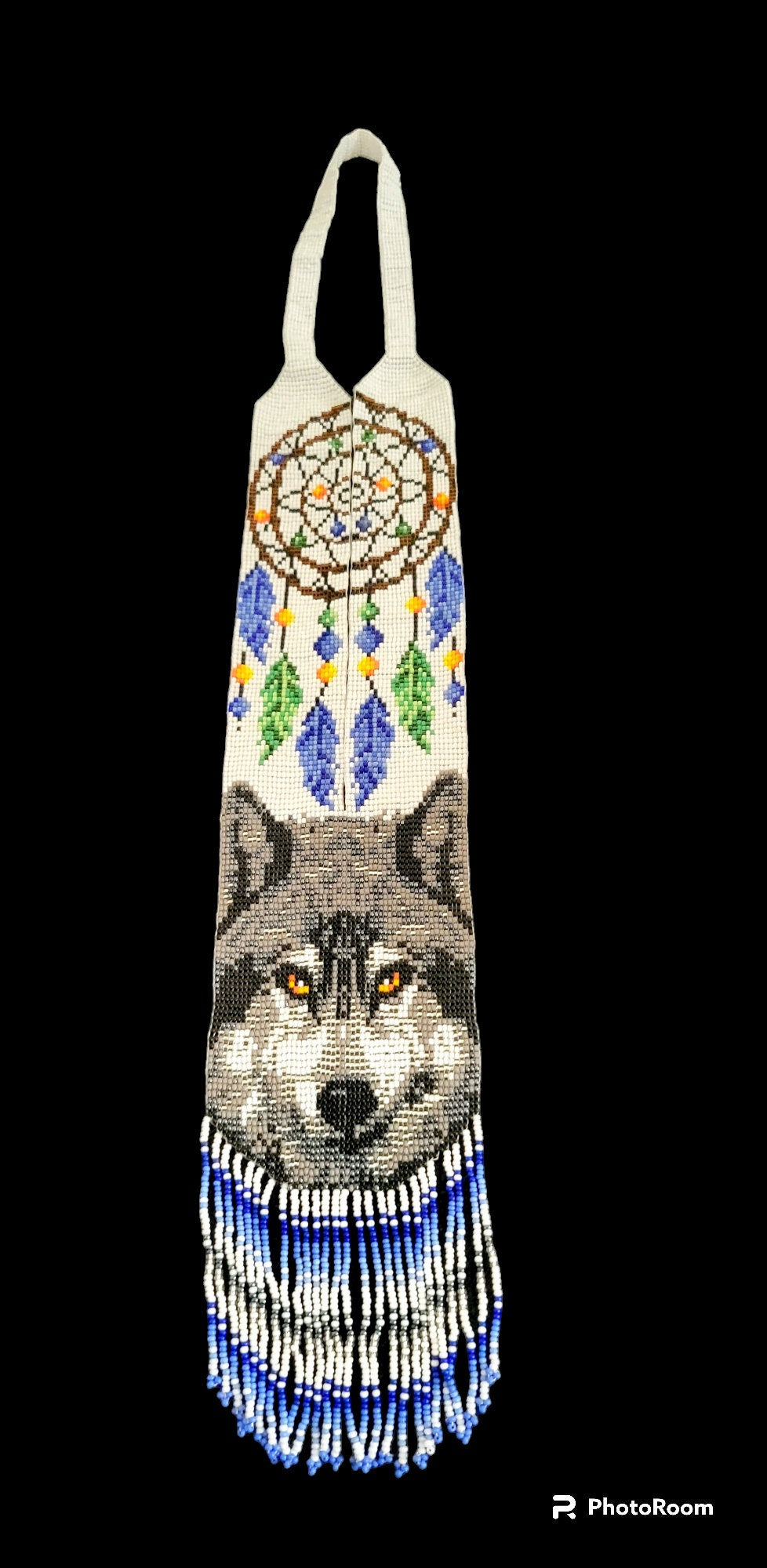 Handmade Beaded Wolf Necklace: Boho Mandala Animal Lover Gift