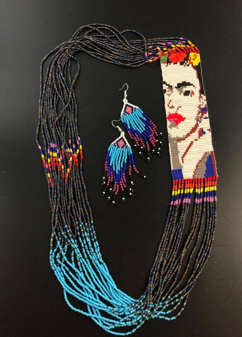 Handmade Frida Kahlo Beaded Necklace: Mexican Style Jewelry