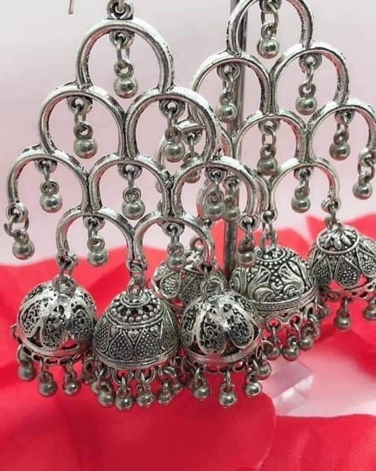 Oxidized Silver Plated Jhumka Earrings: Bollywood Style Drop Earrings