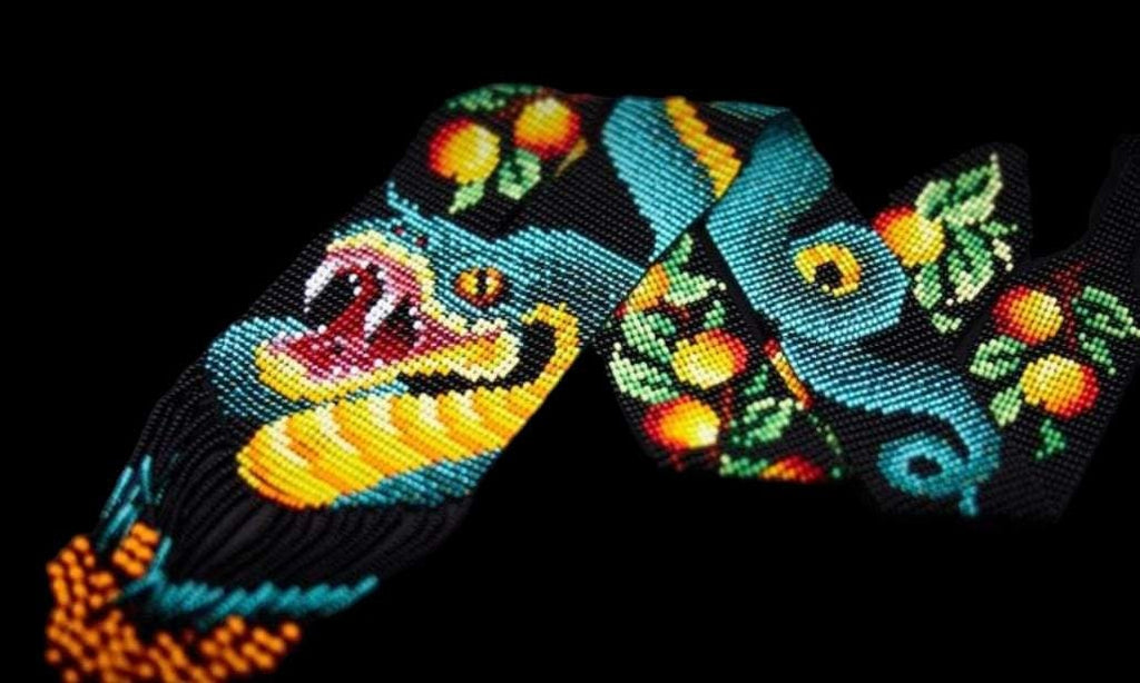 Artisan Loom Beaded Necklace with Serpent and Fruit Motifs