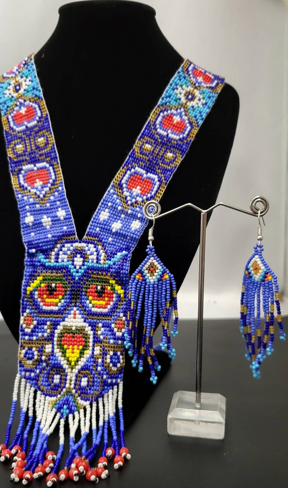 Handmade Beaded Owl Necklace: Long Beaded Animal Lover Gift