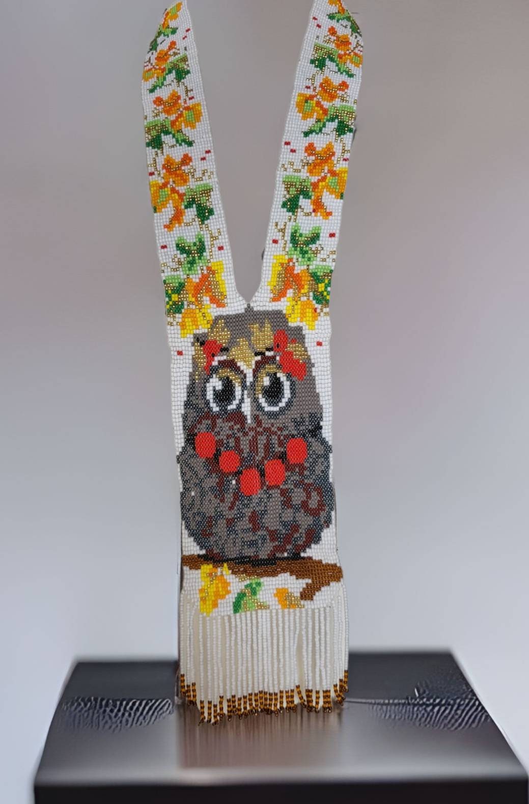 Handmade Beaded Owl Necklace: Long Statement Jewelry