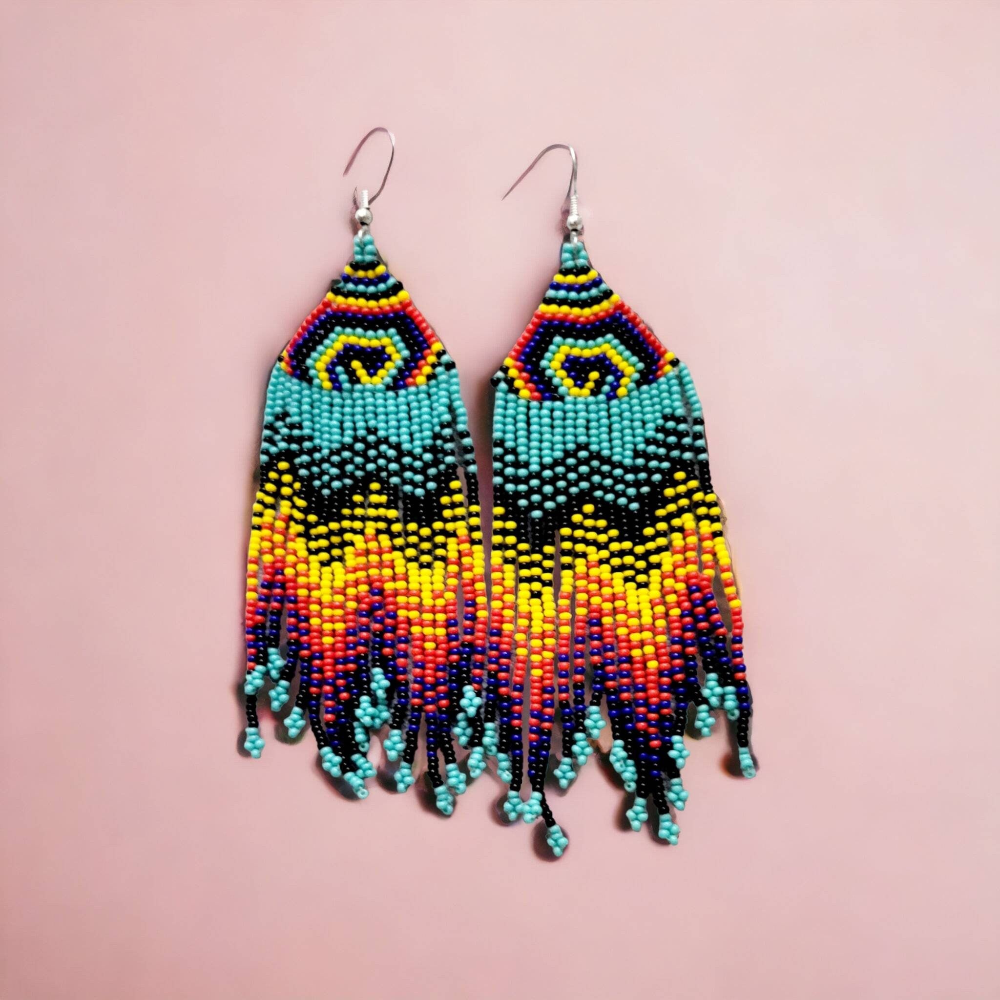 Handmade Beaded Earring,Fringe Earrings,Long Earring, Seed Beads Earring,Threader Earring,