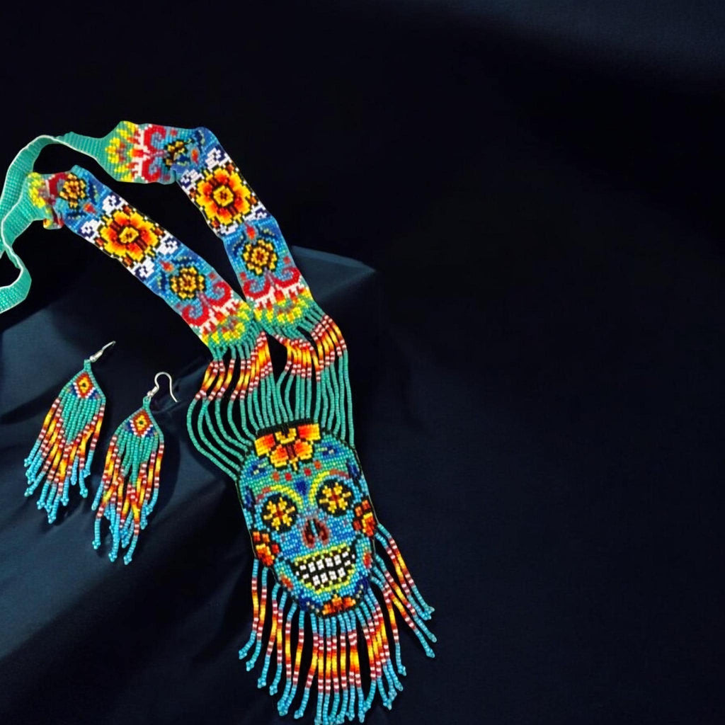 Handmade Seed Bead Skull Necklace & Earring Set