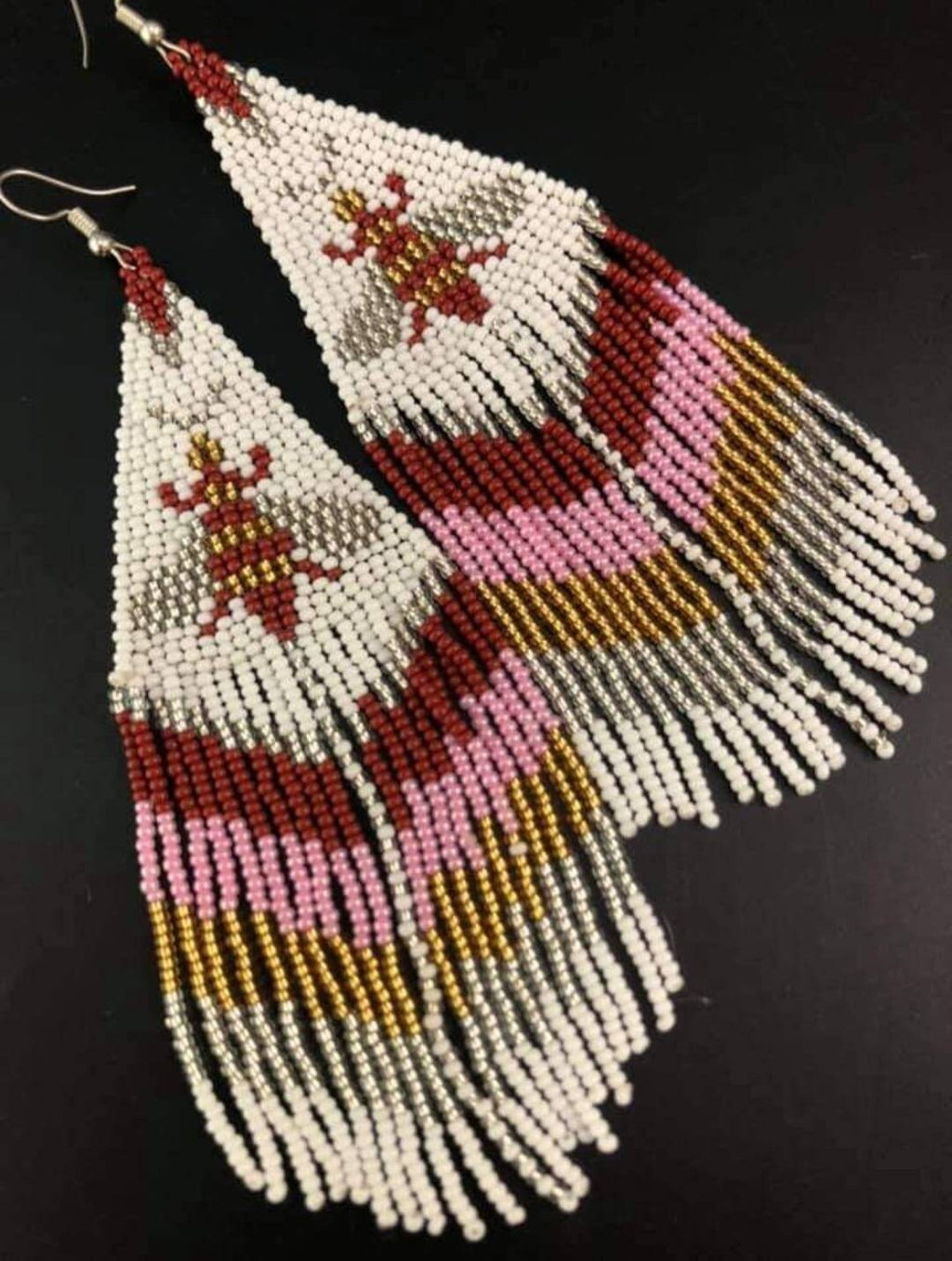 Handmade Seed Bead Bee Dangle Earrings: Statement Jewelry