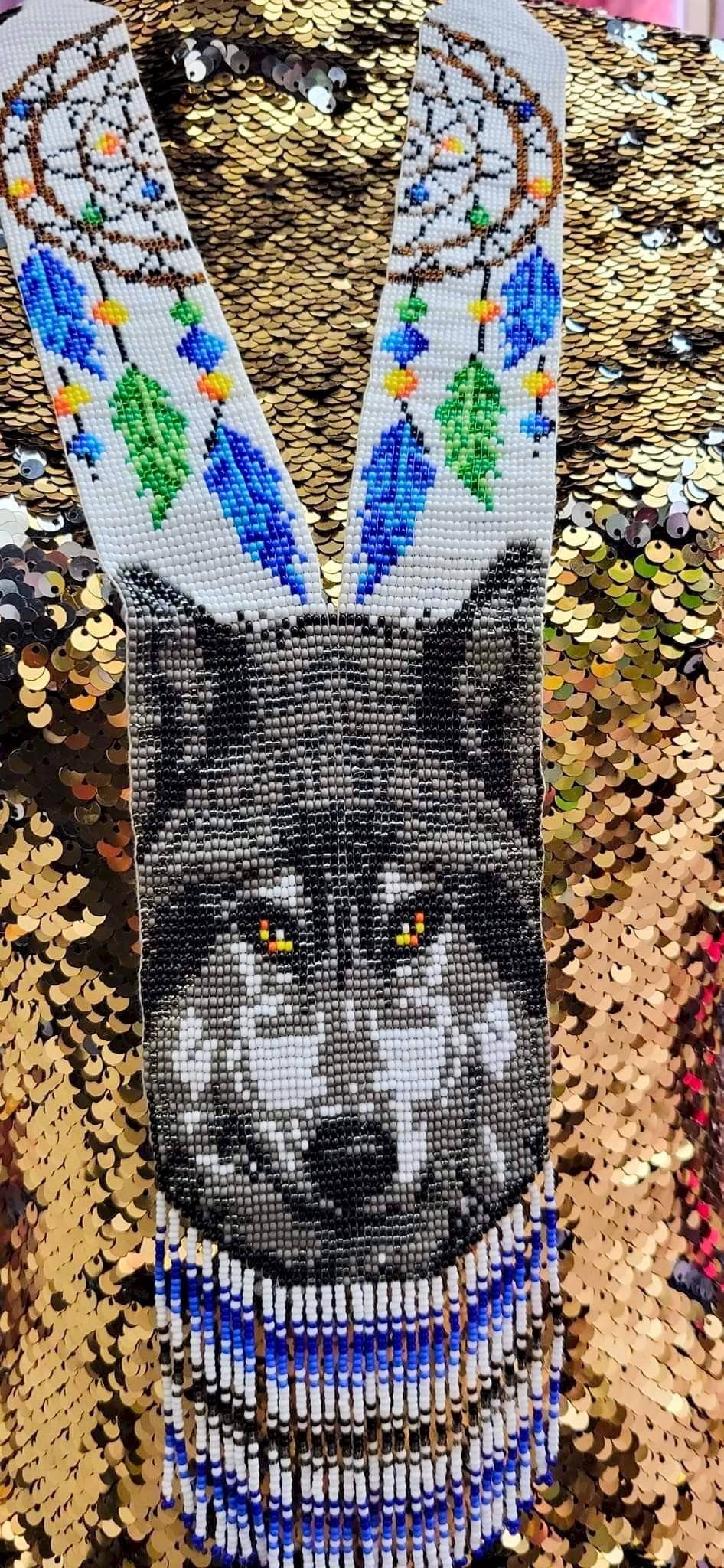 Handmade Beaded Wolf Necklace: Boho Mandala Animal Lover Gift
