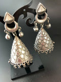 Silver Cone-Shaped Beaded Jhumki Earrings: Lightweight Boho Jewelry