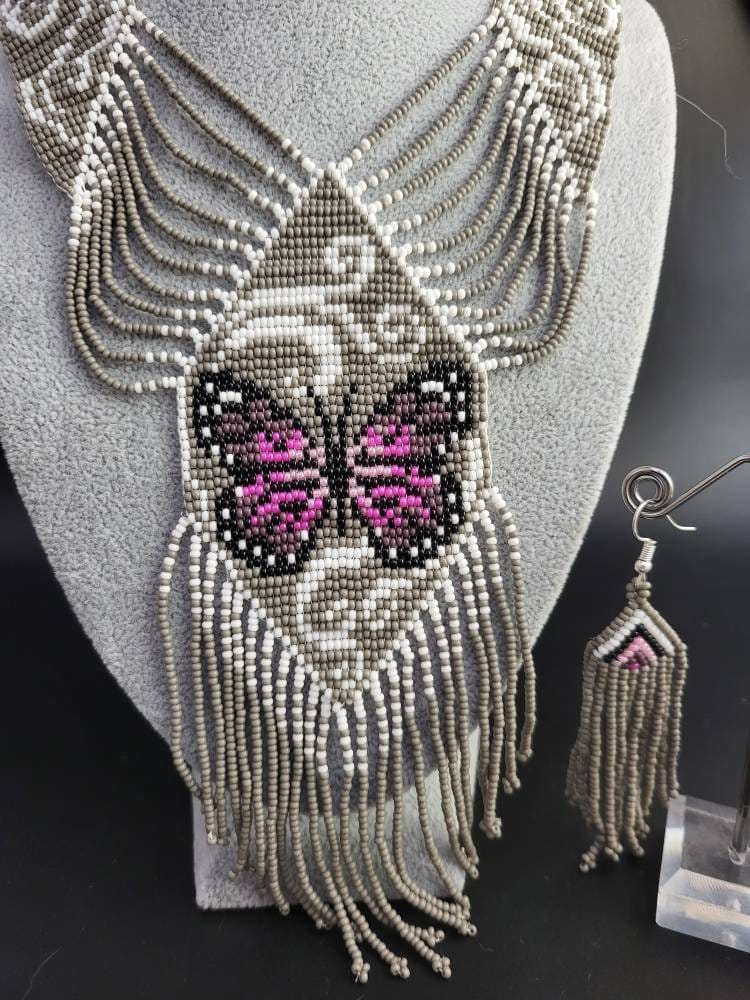 Handmade Beaded Butterfly Necklace: Boho Floral Jewelry