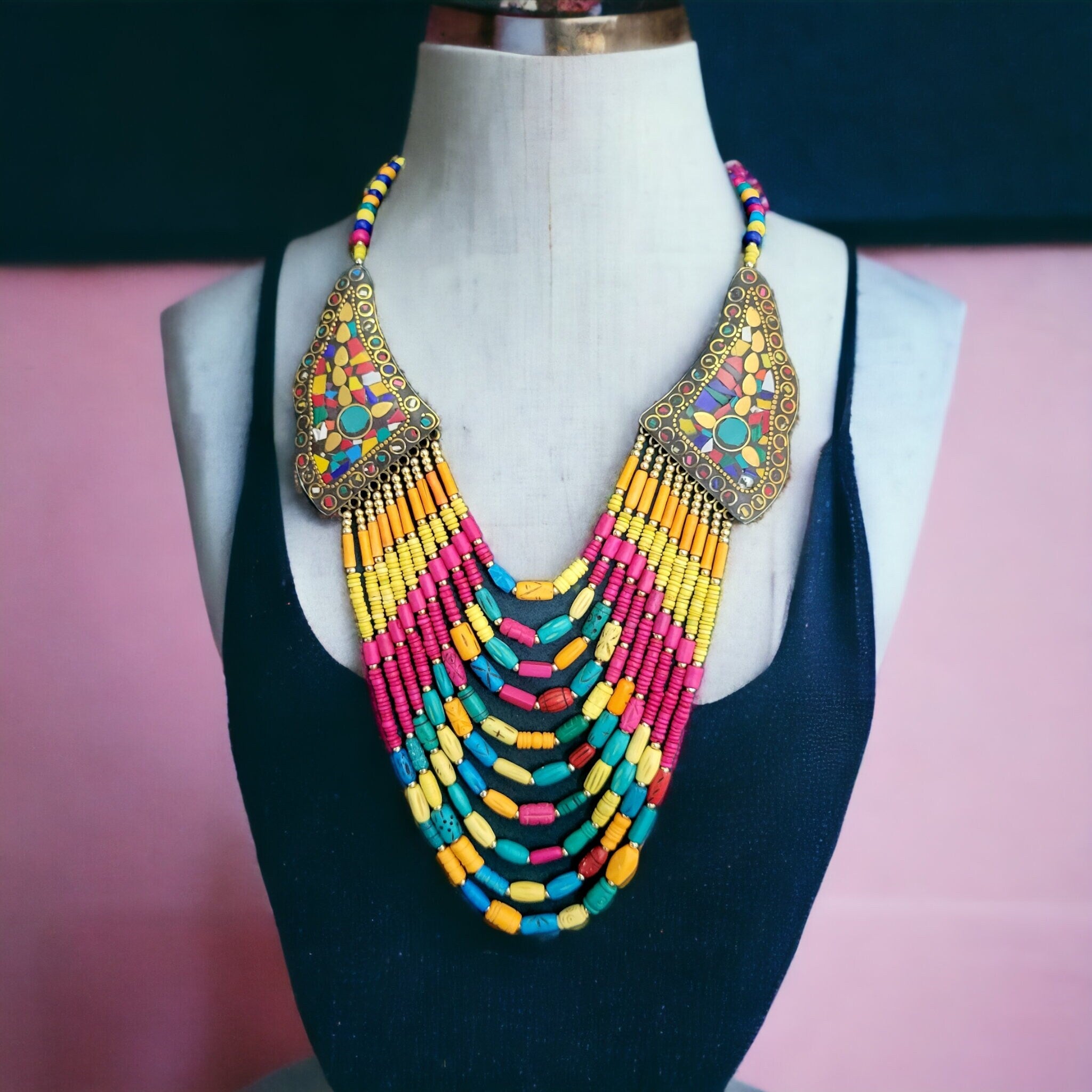 Nepalese Turquoise Beaded Necklace: Boho Ethnic Jewelry