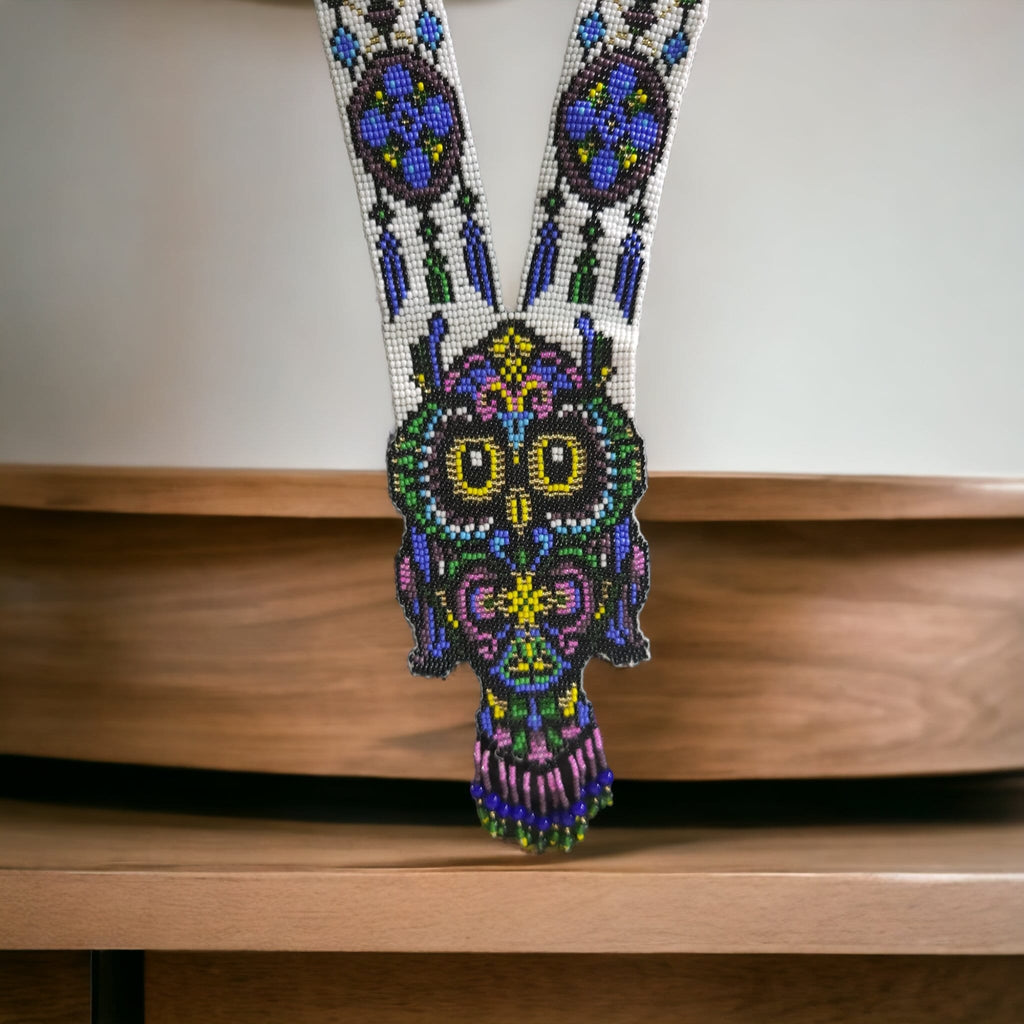 Handmade Beaded Owl Necklace: Long Statement Jewelry