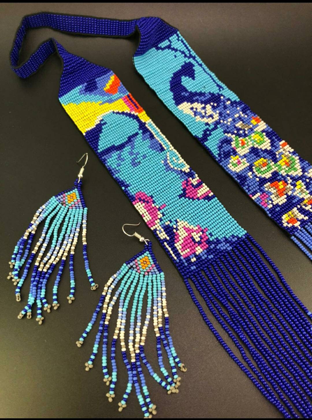 Handmade Beaded Krishna Necklace: Hindu Jewelry Set