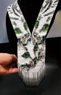 Beaded Green-Eyed Cat Necklace &amp; Earrings Set: Handwoven Seed Bead Art