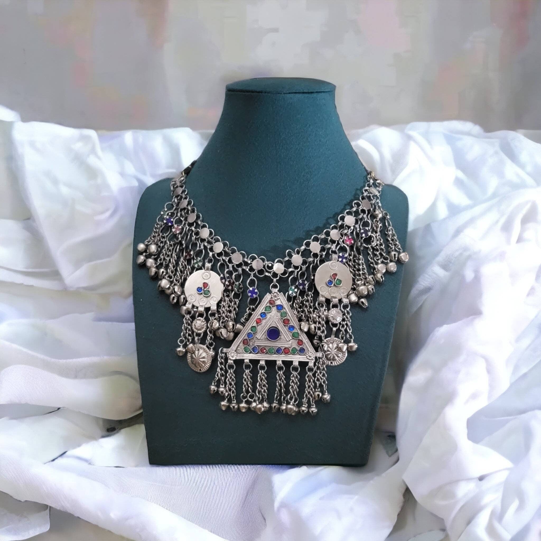 Afghani Choker: German Silver Tribal Necklace with Geometric Motif