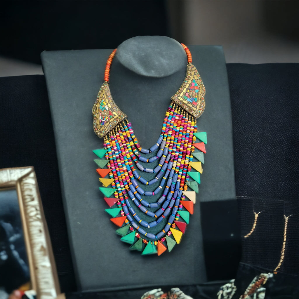 Nepalese/ Tibetan Ethnic Beaded Multicolur Necklace, Large, Boho Style,Multi-Strand, Ethnic Jewellery, Gift For Her,Boho Necklace ,Ethnic