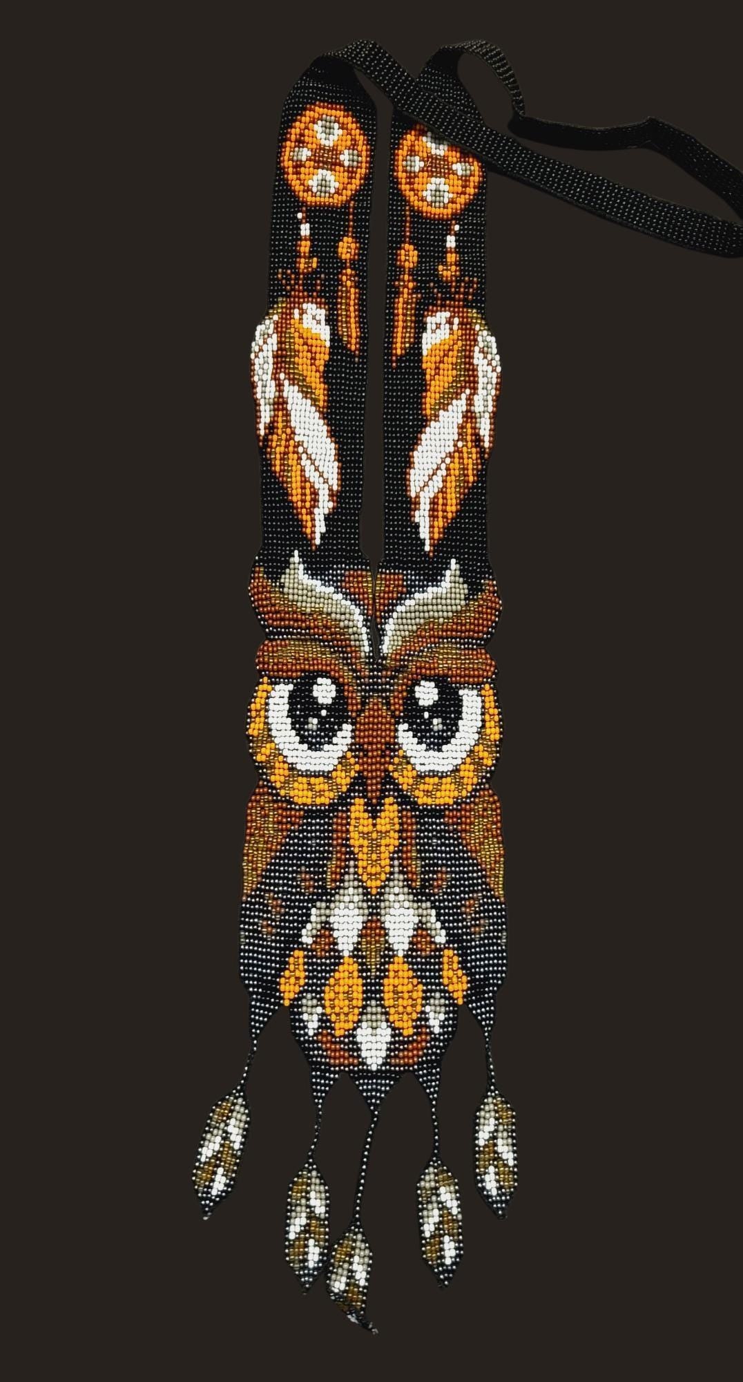 Handmade Beaded Owl Necklace: Long Statement Jewelry