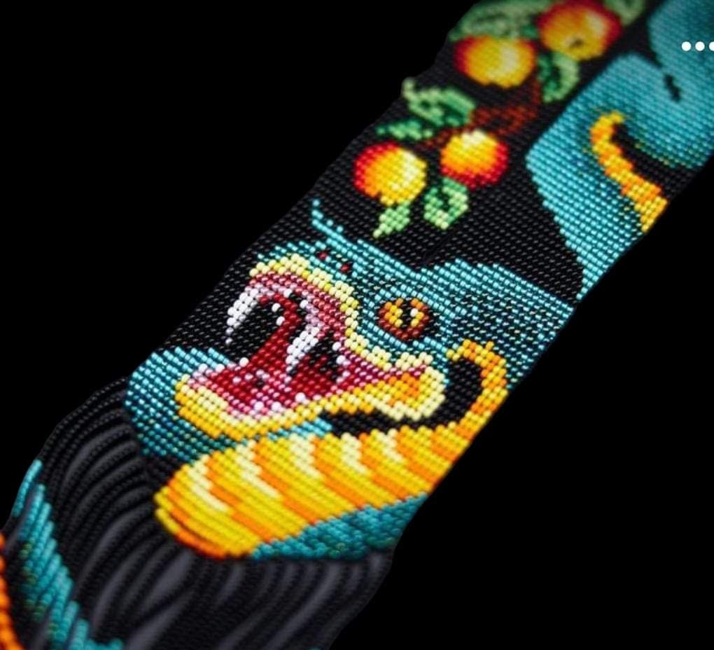 Artisan Loom Beaded Necklace with Serpent and Fruit Motifs