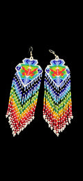 Handmade Rainbow Seed Bead Earrings: Boho Chic 925 Silver Hook