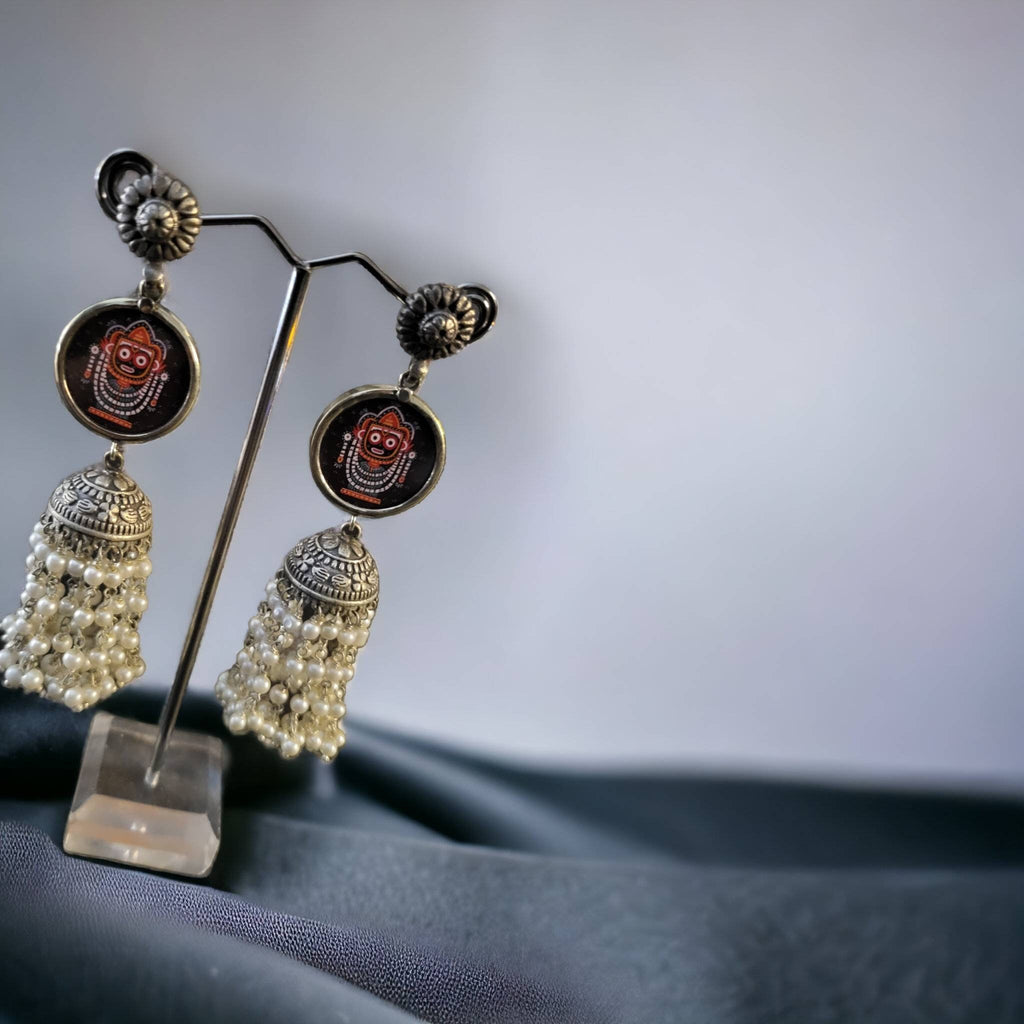 Radha Krishna Jhumka Earrings: Hand-Painted Hindu Jewelry
