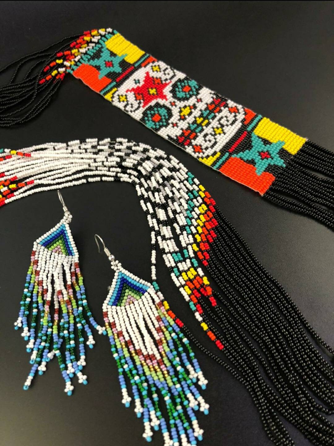 Handmade Seed Bead Sugar Skull Necklace & Earrings Set