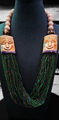 Handmade Nepali Tribal Bone Mask Beaded Necklace - Unique Ethnic Statement Jewelry