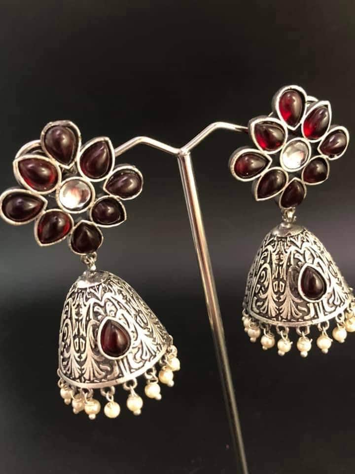 Oxidized German Silver Jhumka Earrings: Indian Beaded Jewelry
